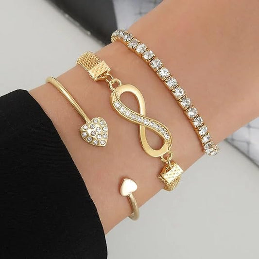 Golden Bracelet Combo 3-Piece Set Adjustable for Women and Girls