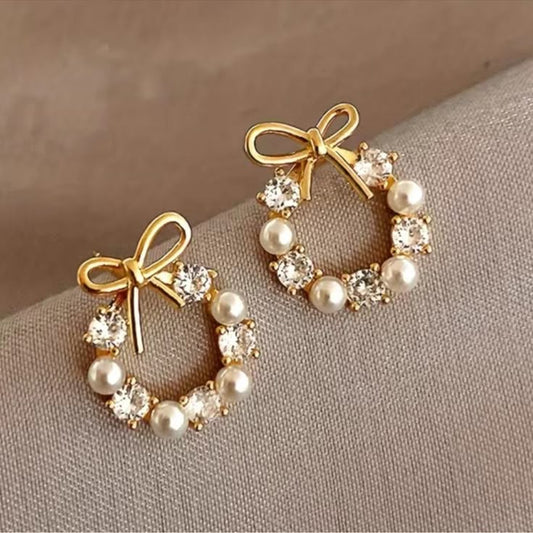 Bow & Pearl Wreath Earrings